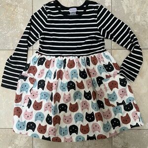 Hanna Andersson Black Striped Dress with Cat Print